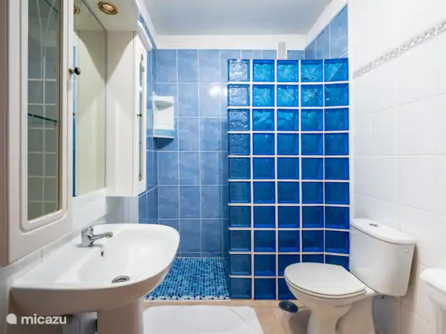 Vista Atlántica Tenerife Sur en España, Tenerife, Costa del Silencio - apartamento cuarto de baño con ducha, inodoro, bidé y lavadora