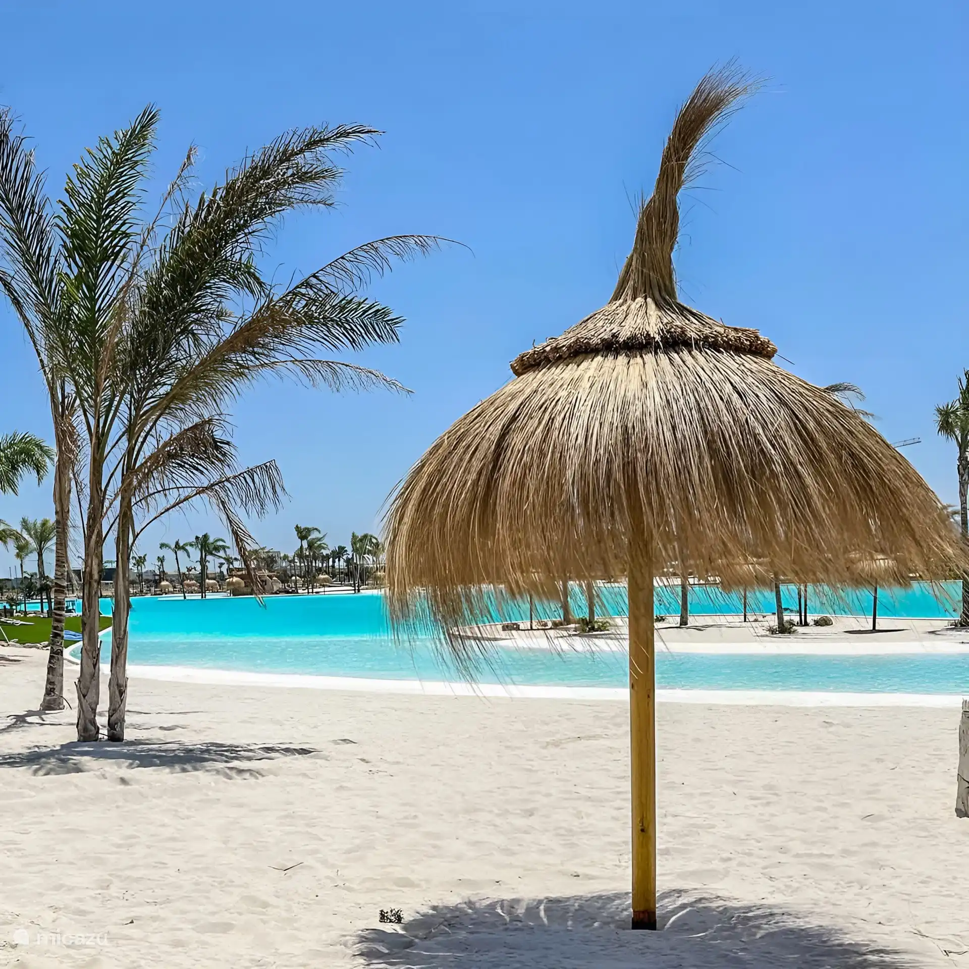 Der weiße Strand, die Palmen und der klare blaue See geben Ihnen das Gefühl des Paradieses