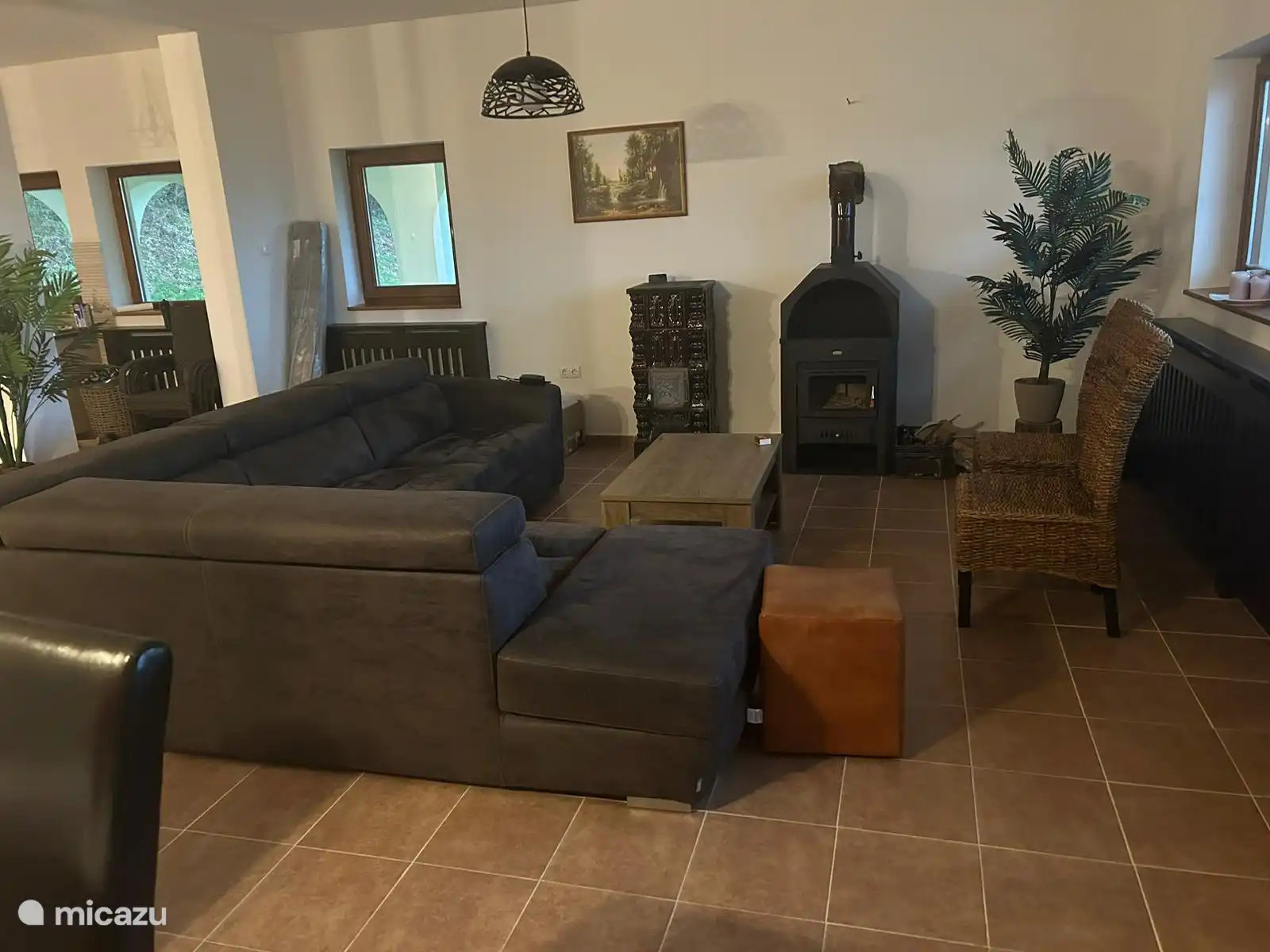 Salon avec poêle à bois 