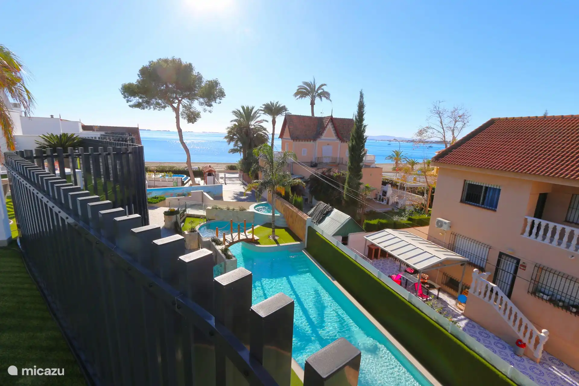 Views of the beach and the Mar Menor from the private rooftop terrace.