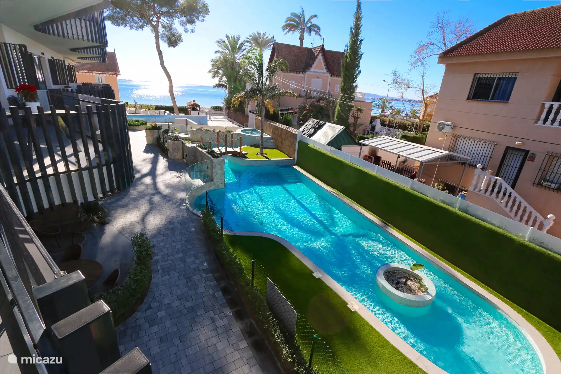 View from the balcony on the communal pool.