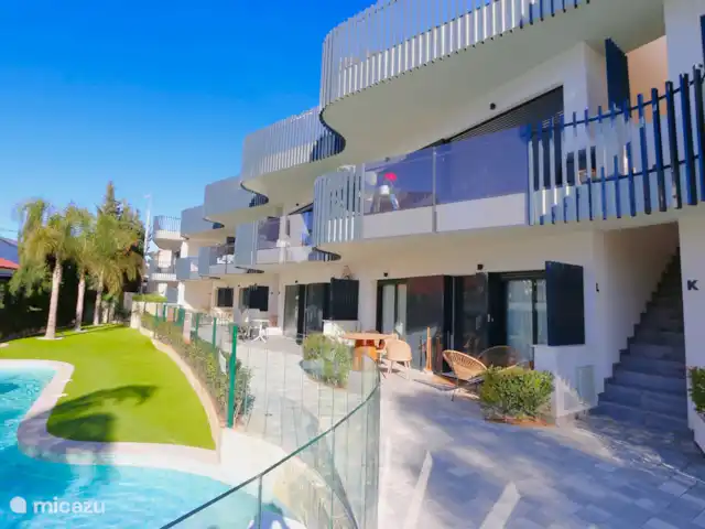 Marau Beach Resort met zeezicht huren in Spanje, Costa Cálida, San Javier - appartement Het aangezicht van het appartementencomplex vanaf het zwembad.