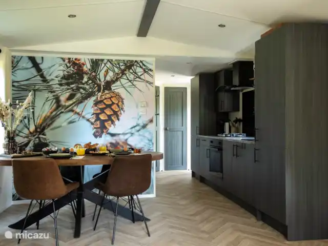 Nuestra casa de campo en el Veluwe: Pinecone en Países Bajos, Güeldres, Beekbergen - chalet Amplia cocina. Con máquina Dolce Gusto.