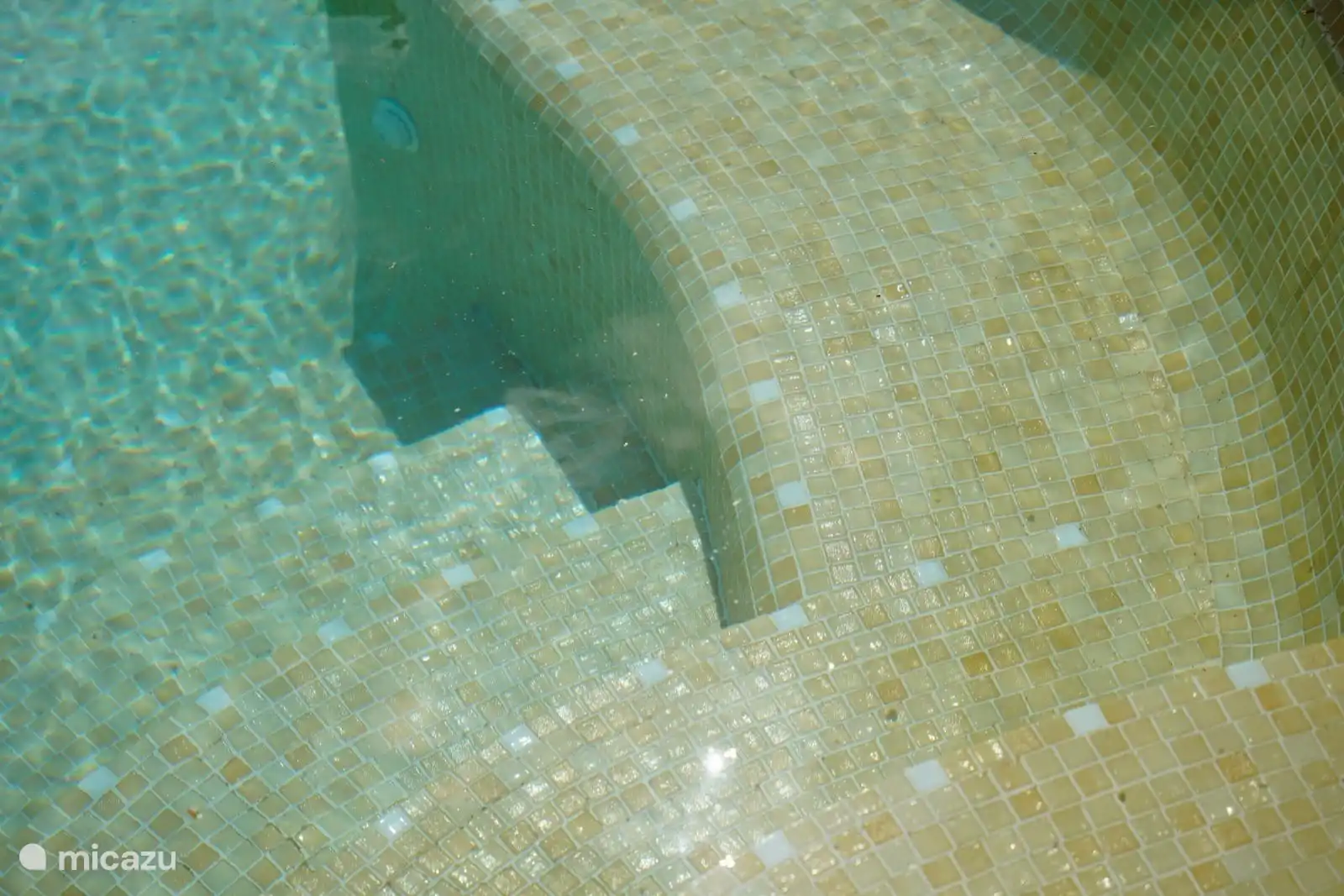 Spacious roman staircase and bench of the pool.
