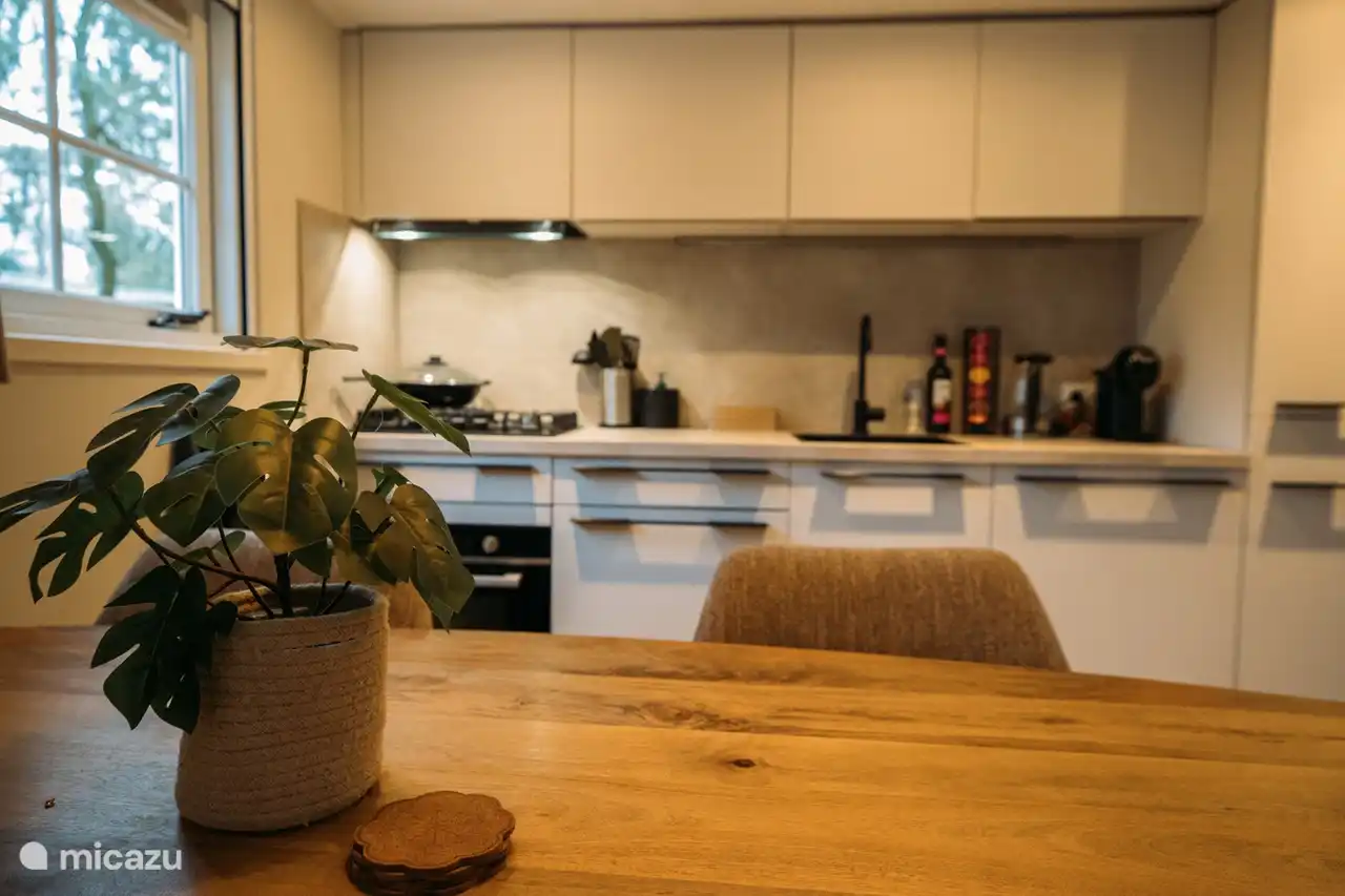 Cocina moderna con todos los electrodomésticos necesarios para una estancia cómoda.