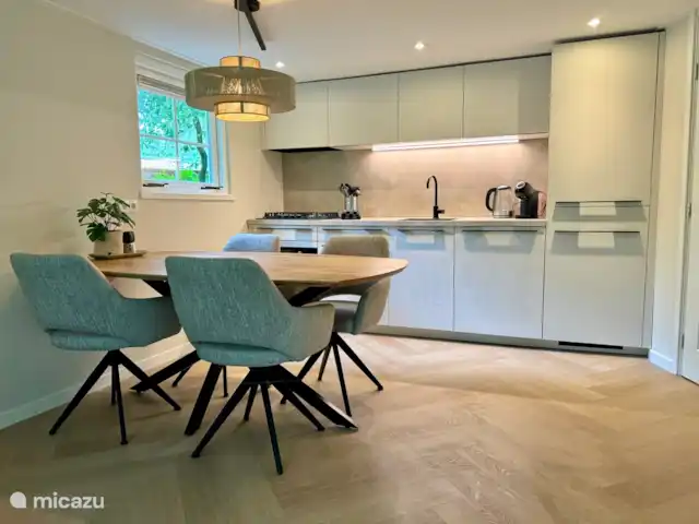 Maison de vacances Maridu Family Wellness | Pays-Bas, Gueldre, Hattemerbroek - chalet La table à manger est joliment située dans l’espace ouvert, juste à côté de la cuisine. Entouré de chaises confortables, c’est l’endroit idéal pour des repas confortables, des soirées jeux ou pour profiter d’une merveilleuse journée ensemble. Un lieu central où chacun se sent chez lui.