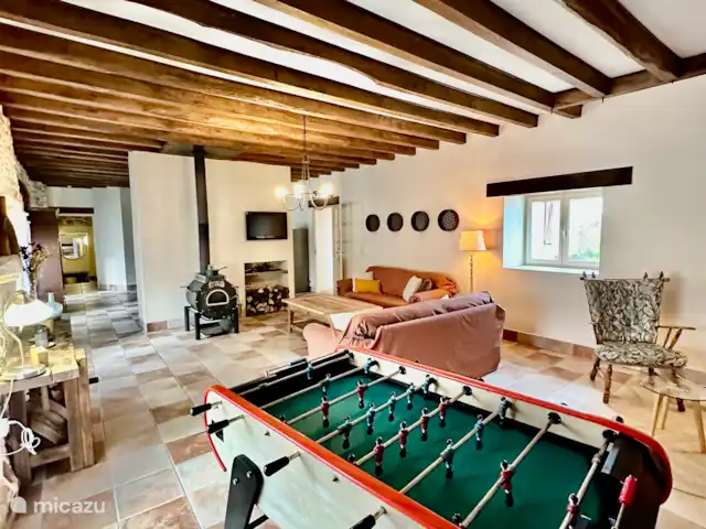 La Bergerie y su piscina privada en Francia, Alta Viena, Château-Chervix - casa de campo / castillo Sala de estar, televisión, estufa de leña, wifi, futbolín, área de lectura