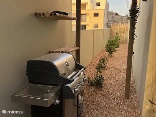 Location de Vacances Curaçao, Banda Ariba (est), Mambo Beach, villa - Villa Dushi Mambo Coin barbecue avec des plants de tilleul à côté