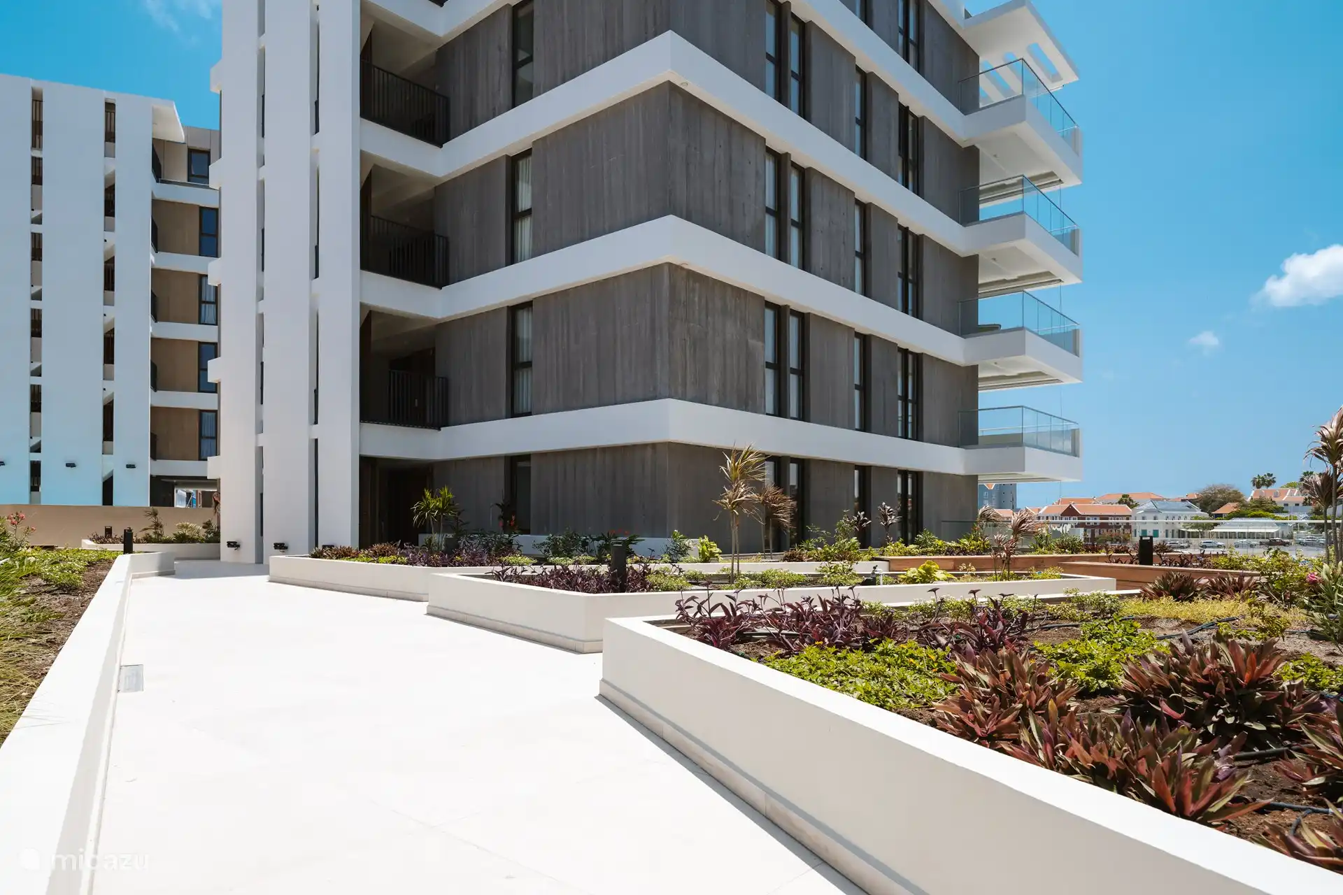 Blick vom Gemeinschaftsgarten auf die Wohnung.