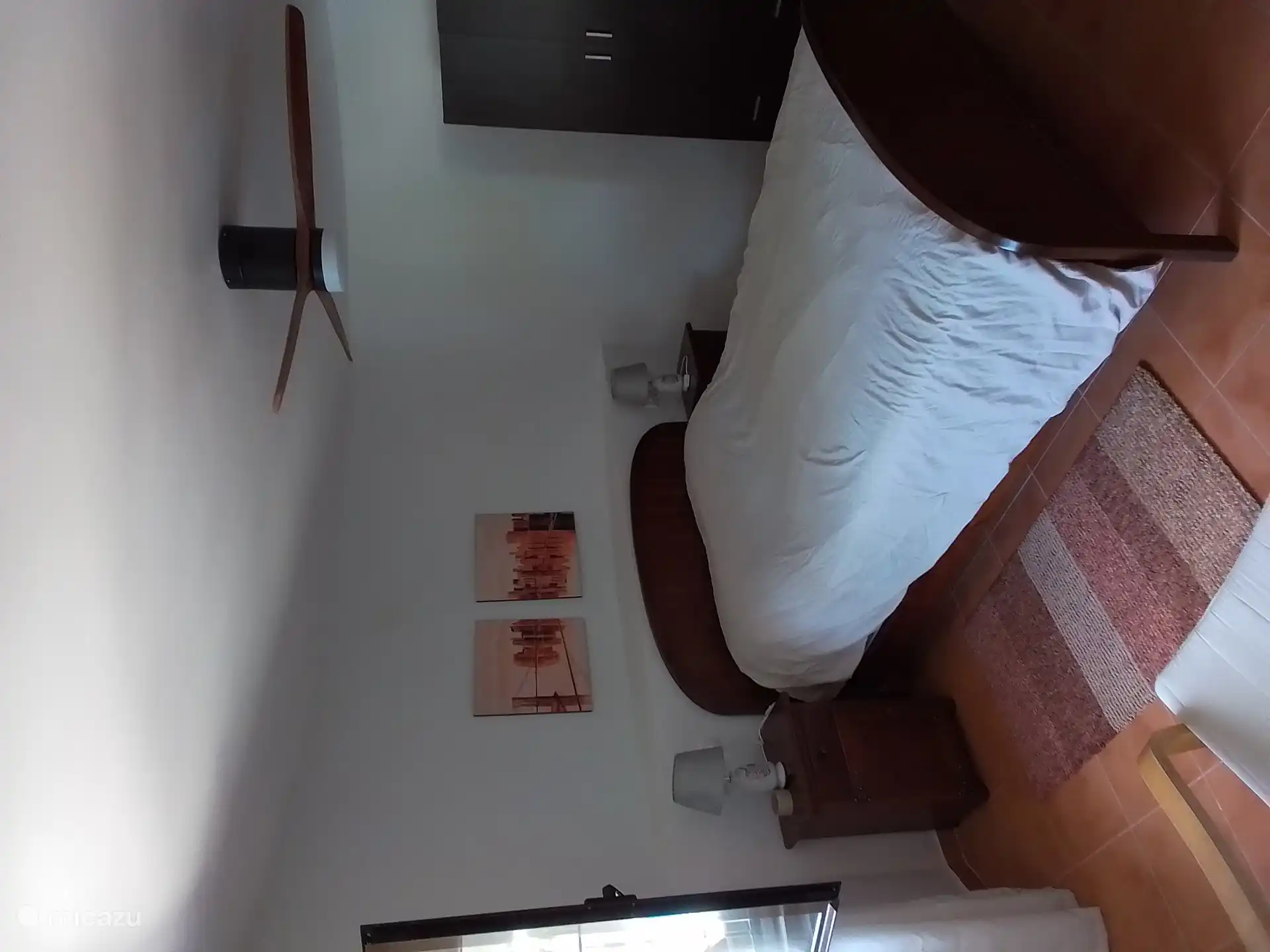 Master bedroom with bed 150 x 200 and then the bathroom. Air conditioning and silent ceiling fan.