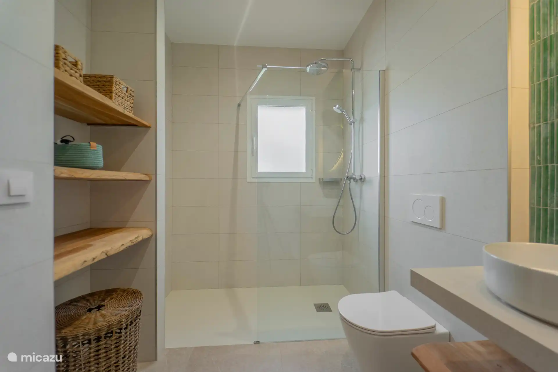 Badkamer  boven met toilet en ruime douche