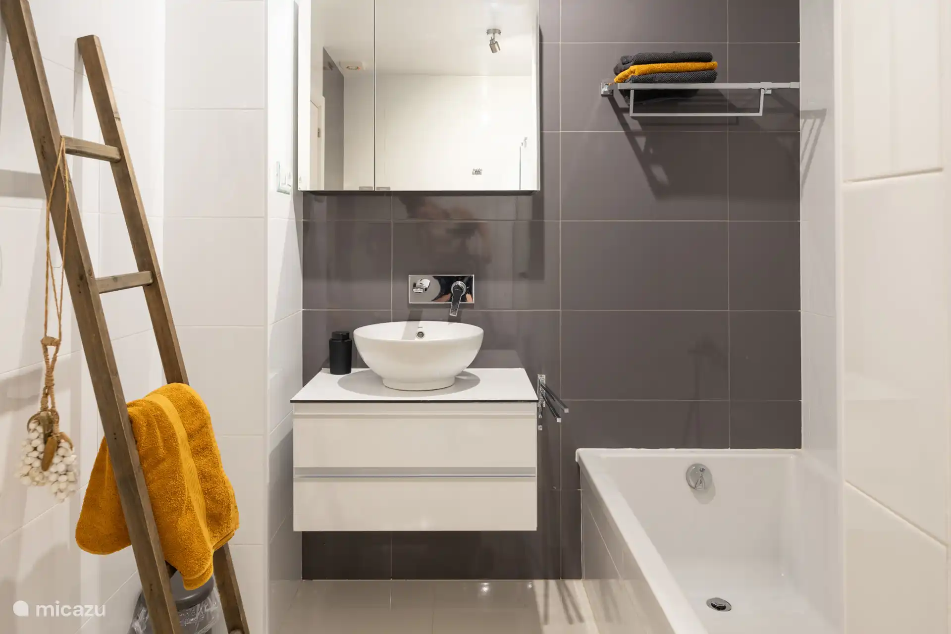 El baño. Baño, ducha, inodoro y lavabo.