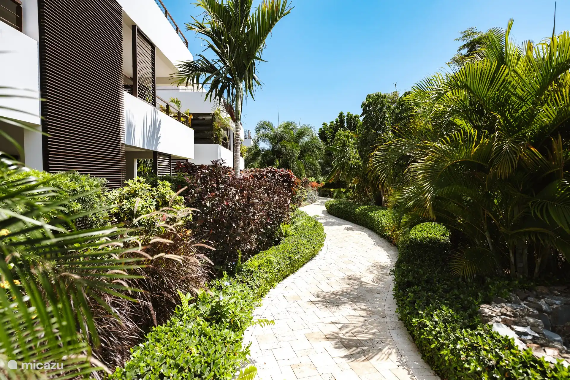 A small part of the tropical gardens. You can easily walk to the swimming pool via this route.