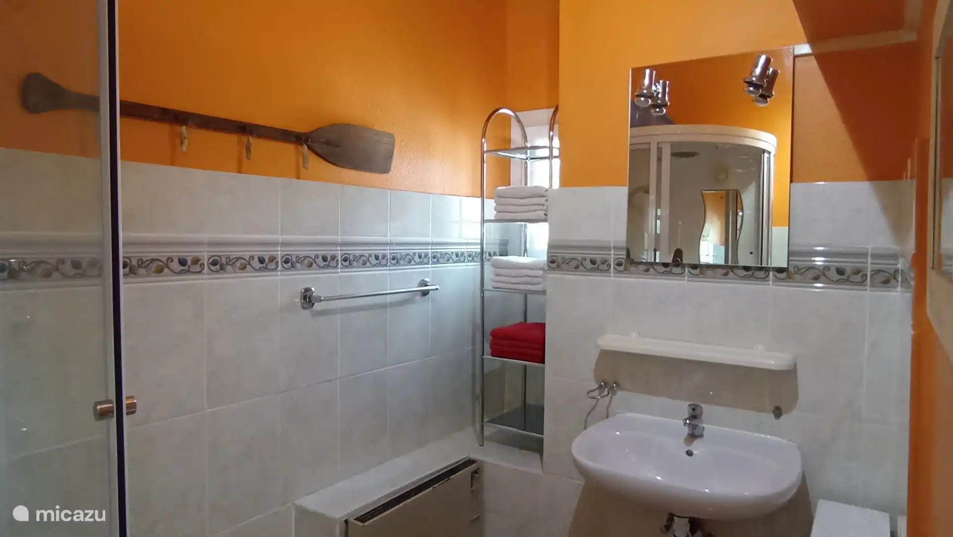 Salle de bain : cabine de douche et WC