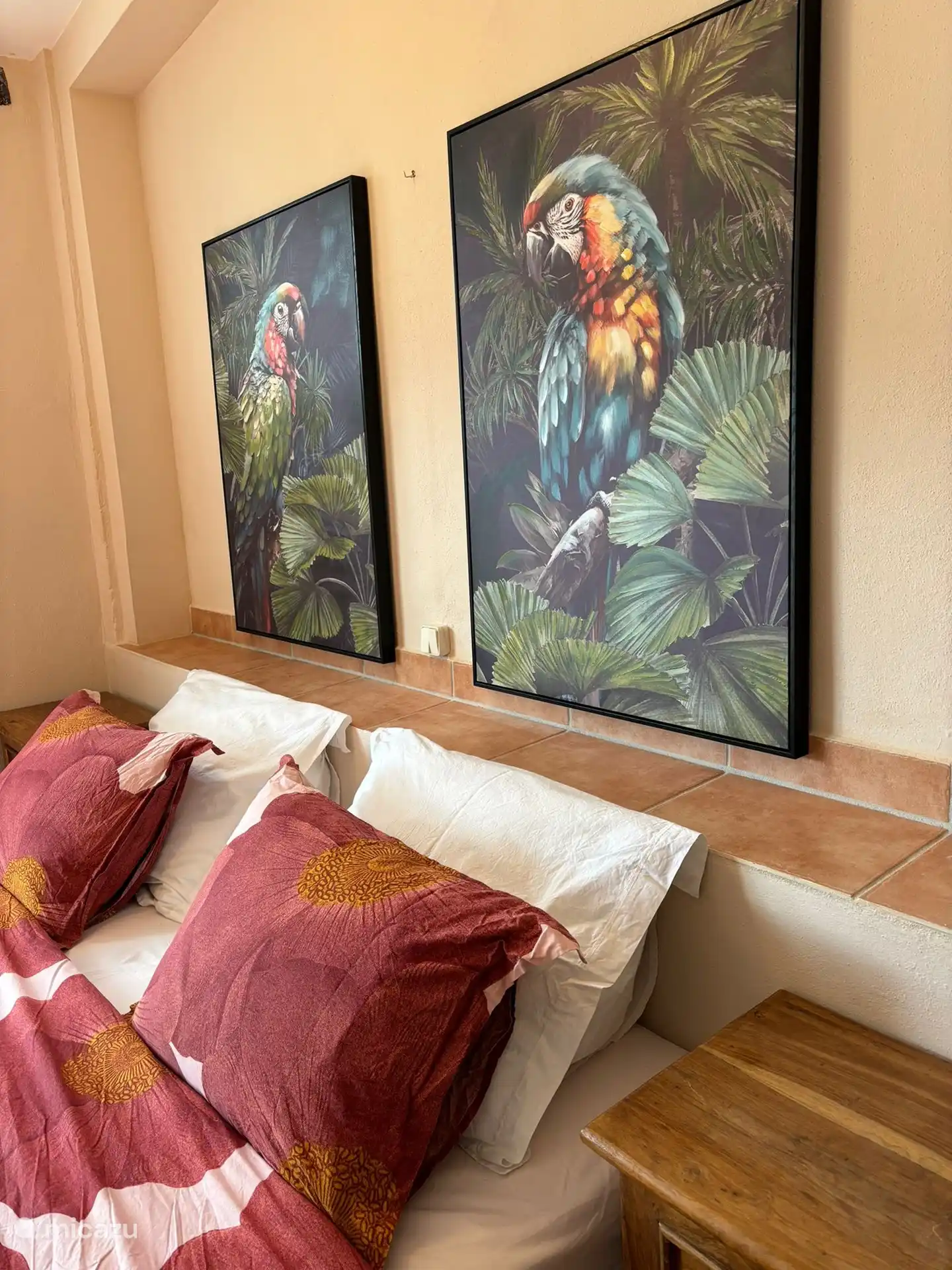 Close up photo bed and painting Zorro