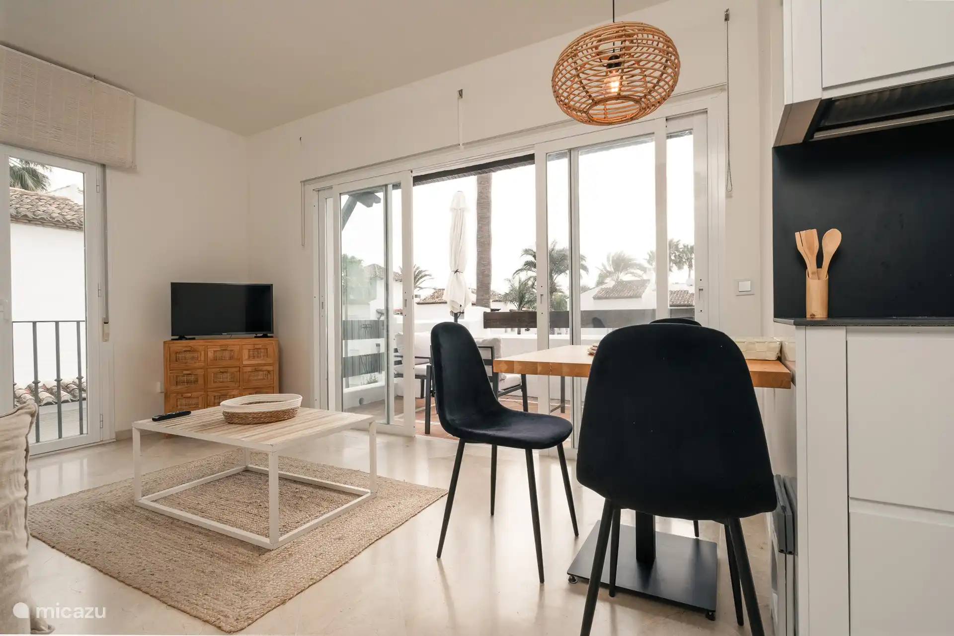 salon, salle à manger et terrasse