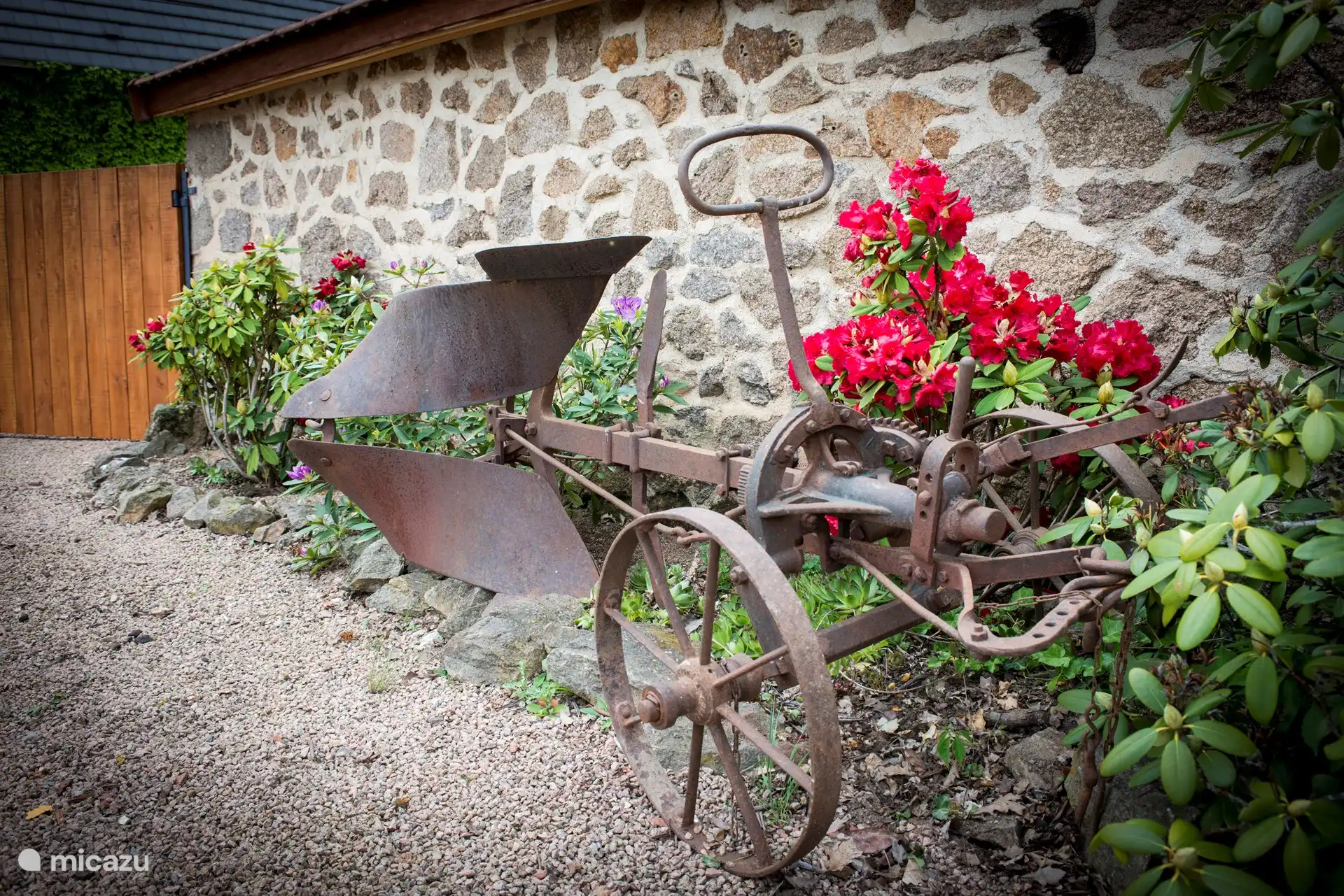 Image atmosphérique avec une vieille charrue dans le jardin