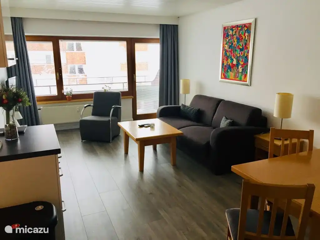 Ruime comfortabele woonkamer, met toegang naar ruim en zonnig balkon