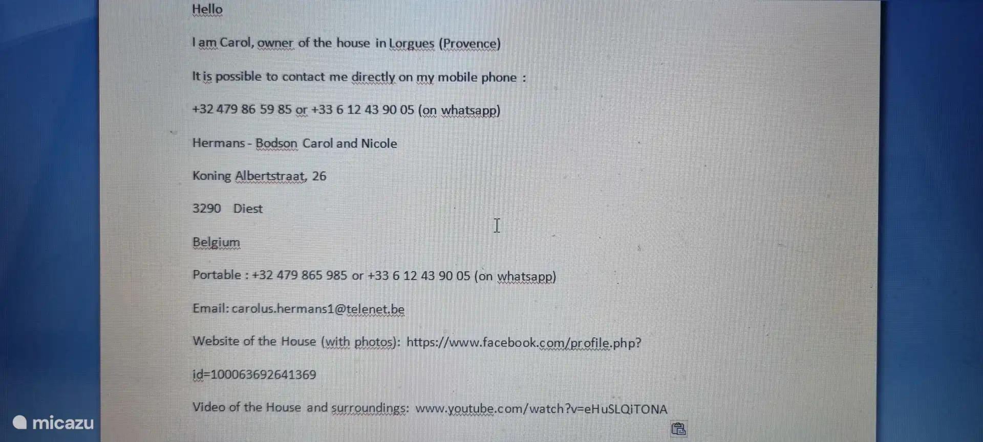 Contact Proprietaire Carol