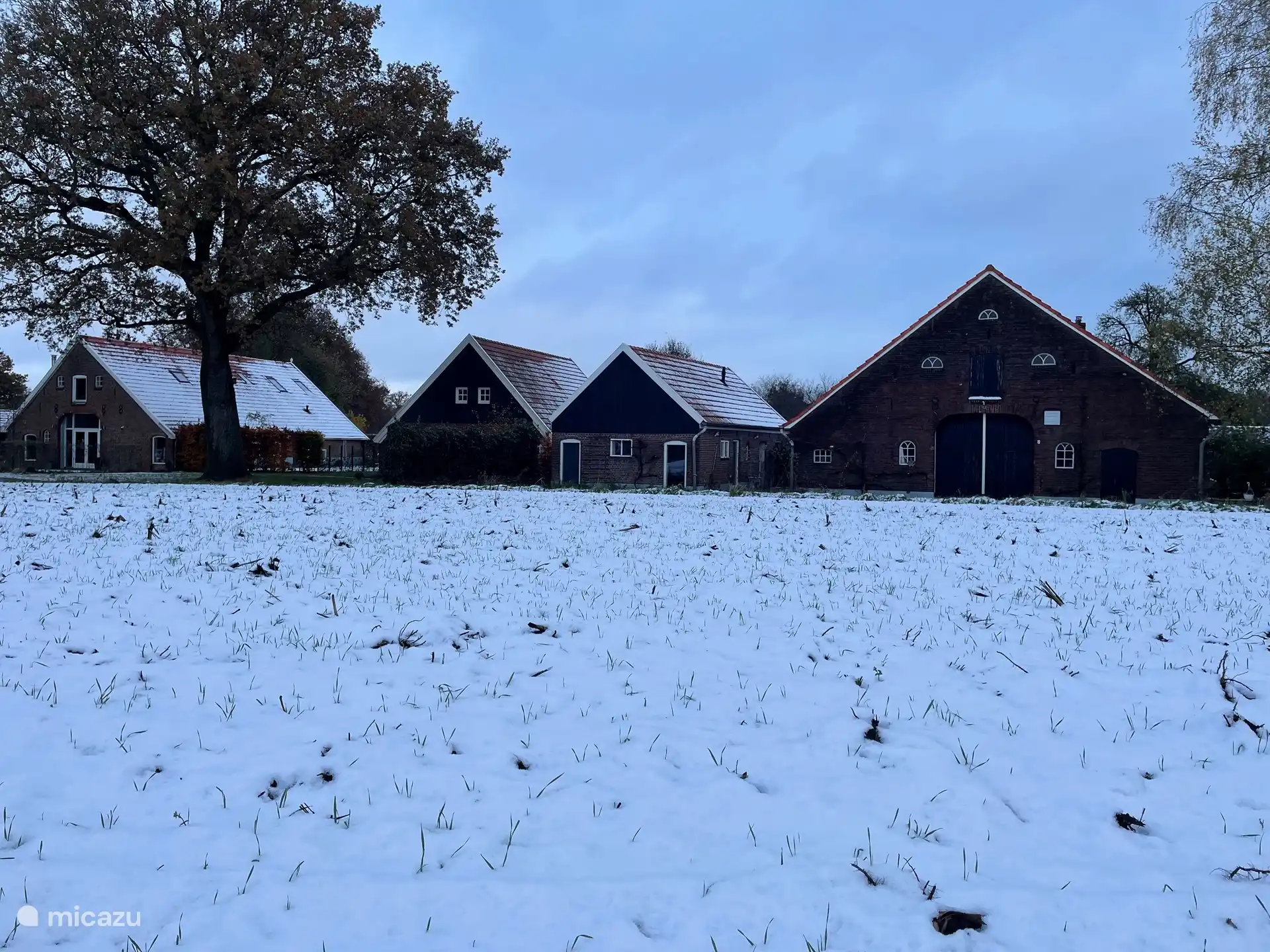 Ferienhaus vom Feld im Winter