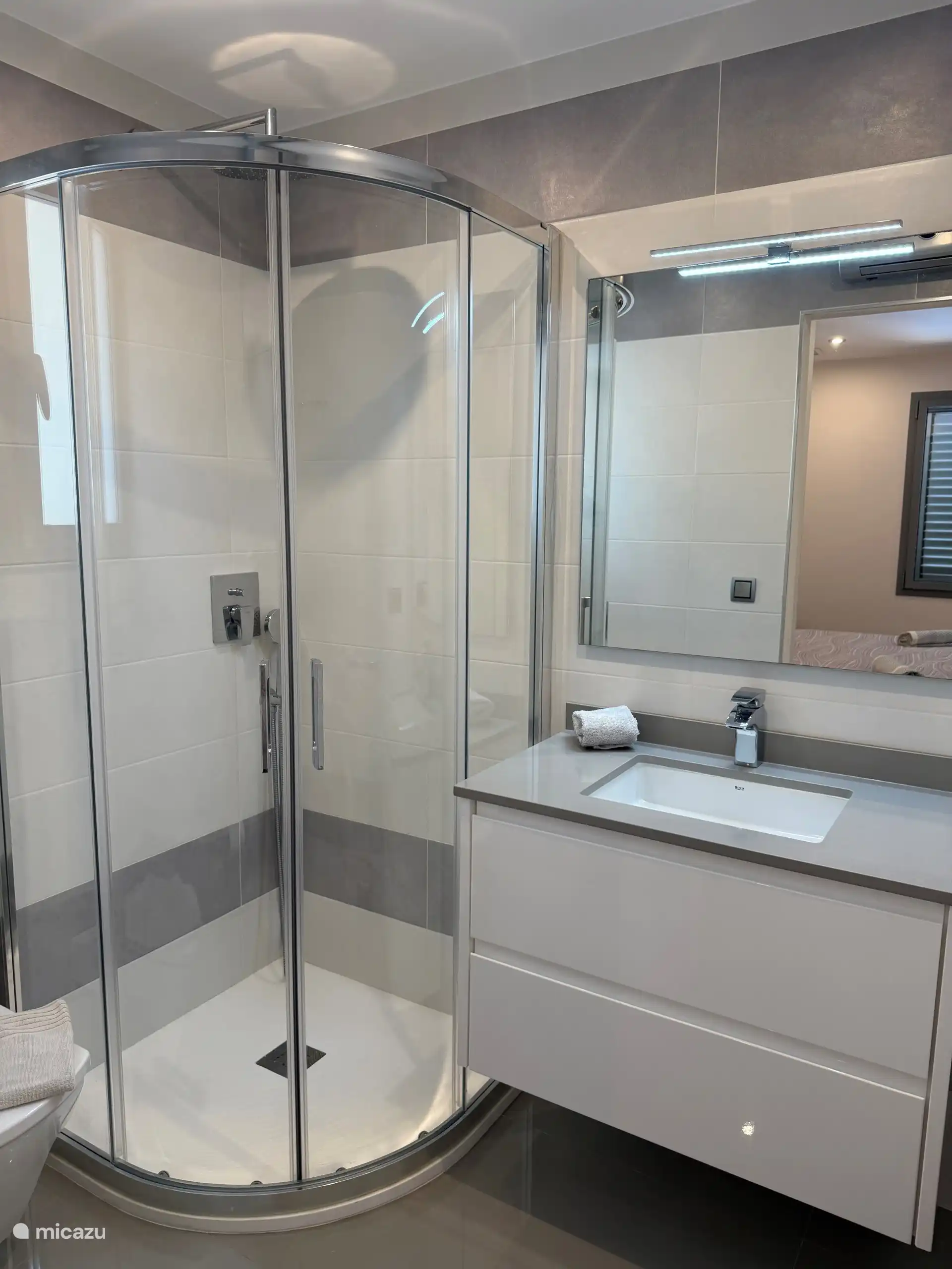 the bathroom with shower and toilet adjacent to the master bedroom