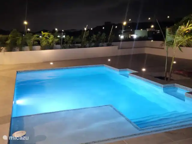 Villa Veertje  en Curazao, Bandabou (oeste), Grote Berg - casa vacacional Disfrute de la noche en la piscina en una terraza iluminada