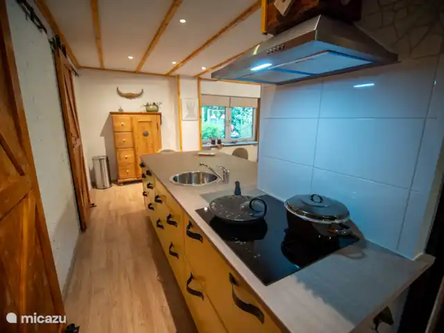 Bungalow forestier Jelka | Pays-Bas, Overijssel, Rheezerveen - bungalow Cuisine entièrement équipée, avec îlot de cuisine et bar à petit-déjeuner avec 4 chaises. Lave-vaisselle, micro-ondes combiné et réfrigérateur avec compartiment congélateur.
Une cuisine entièrement équipée.