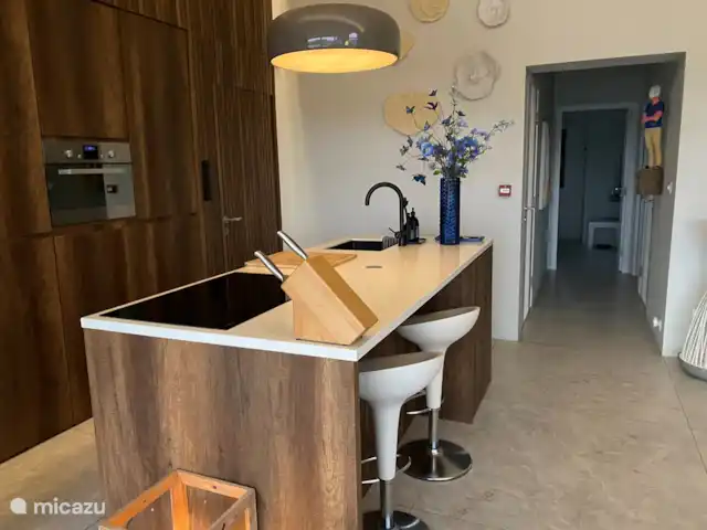 Location de Vacances Curaçao, Banda Ariba (est), Spaanse Water, appartement - Penthouse de luxe Casa Bon Vie Cuisiner avec une vue magnifique sur la baie.