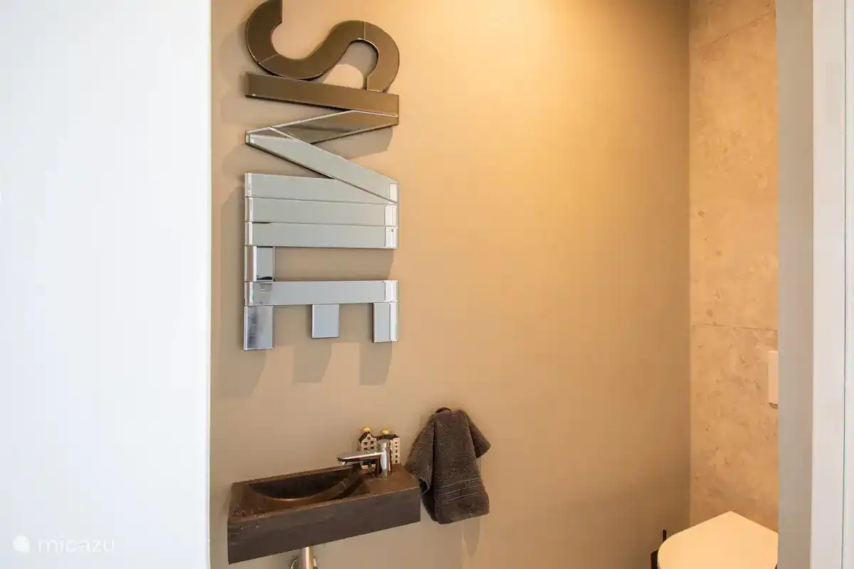 Separate toilet with sink.