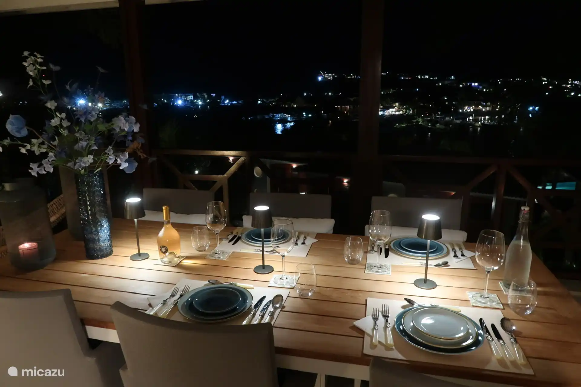 Dining on the terrace in the evening with amazing views