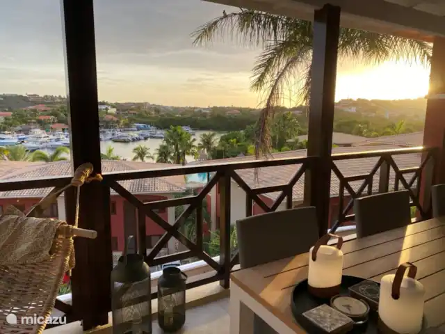 Location de Vacances Curaçao, Banda Ariba (est), Spaanse Water, appartement - Penthouse de luxe Casa Bon Vie Coucher de soleil depuis la terrasse.