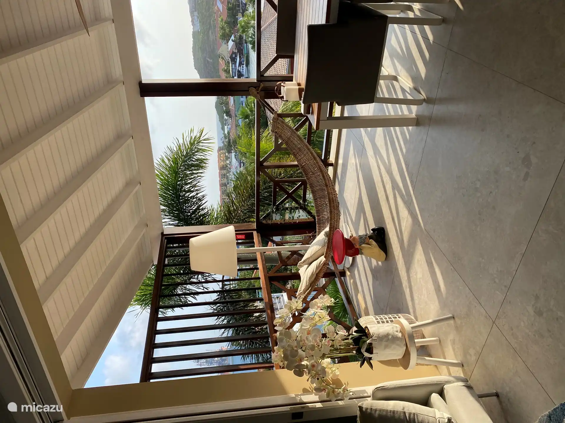 Setting sun on the terrace.