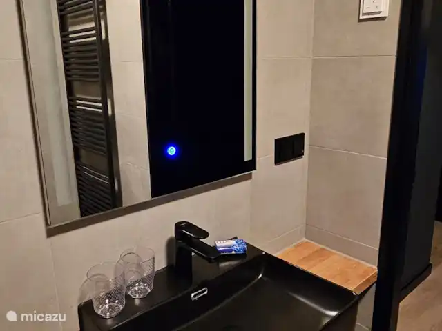 Casa Viva La Vida en Países Bajos, Holanda Meridional, Noordwijkerhout - casa vacacional Cuarto de baño con ducha, inodoro y lavabo.
Champú y jabón disponibles, así como un secador de pelo.