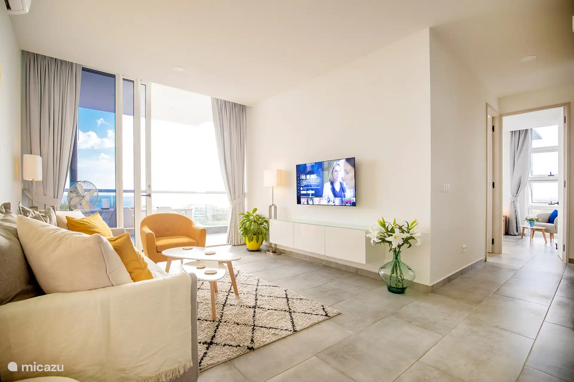 Bright and airy living room with ocean views