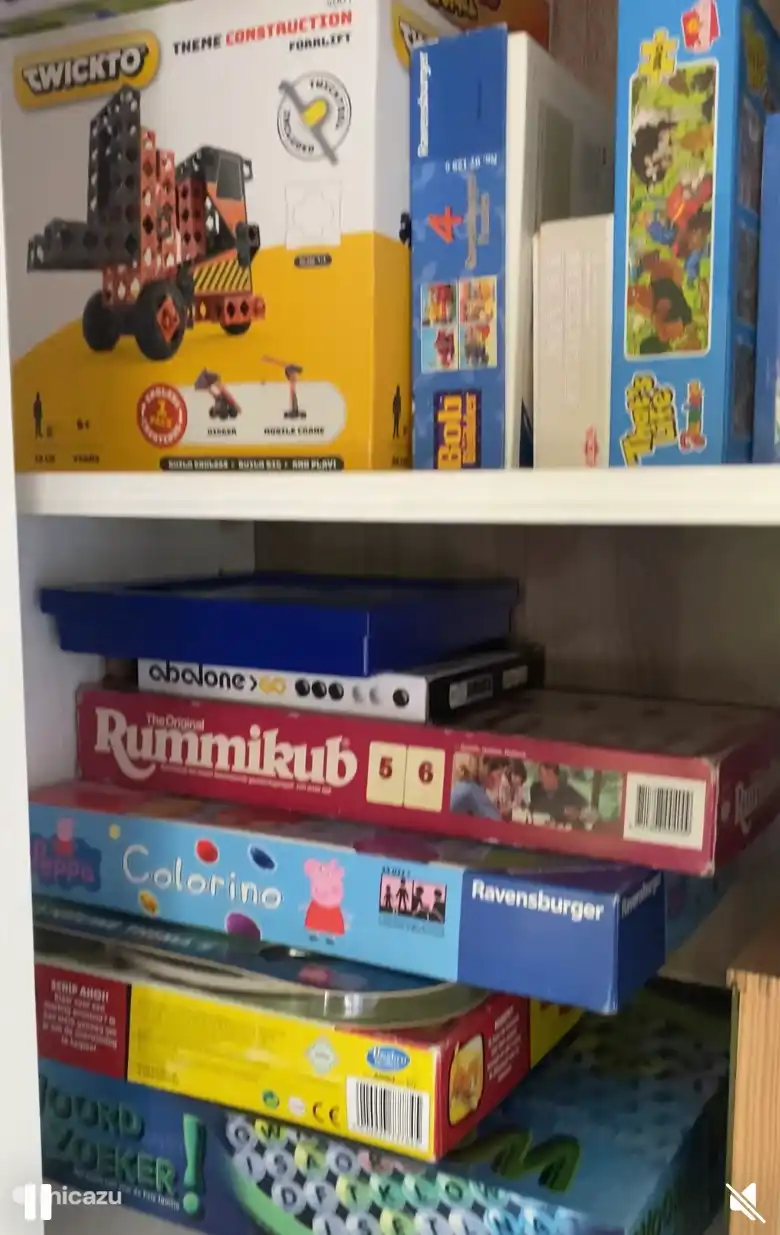 Un armario de juegos lleno de juegos de mesa, para grandes y pequeños