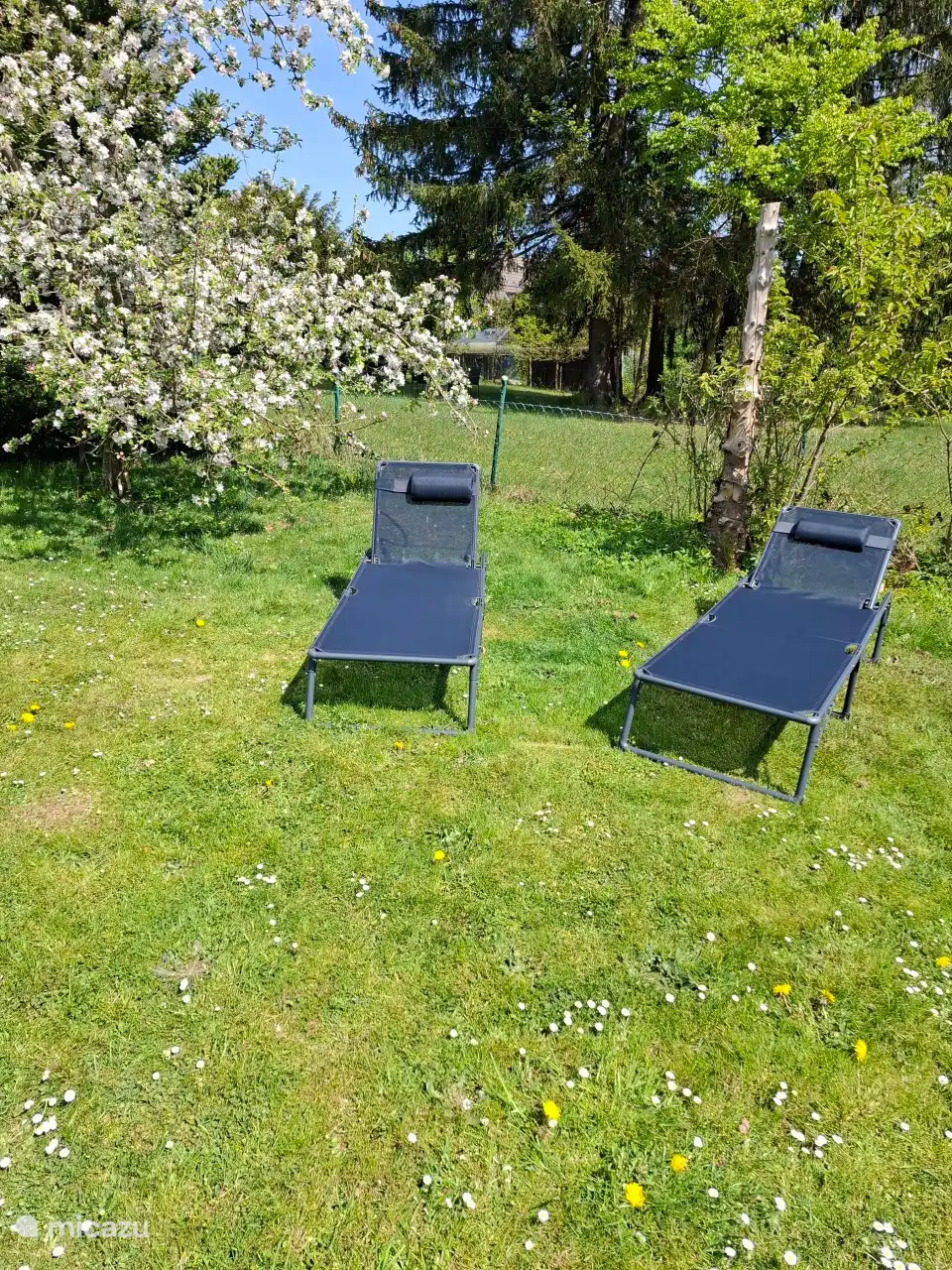 Entspannen Sie sich nach einem Spaziergang auf den Sonnenliegen im Garten