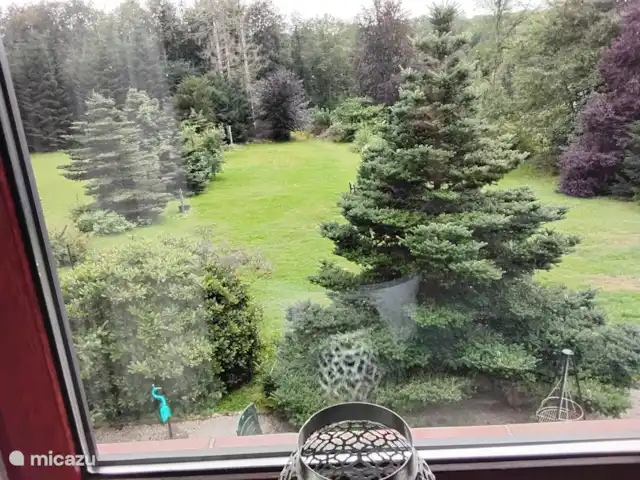 Hochwald-Balkon huren in Duitsland, Nedersaksen, Bad Sachsa - appartement uitzicht over de tuin vanuit de slaapkamer.