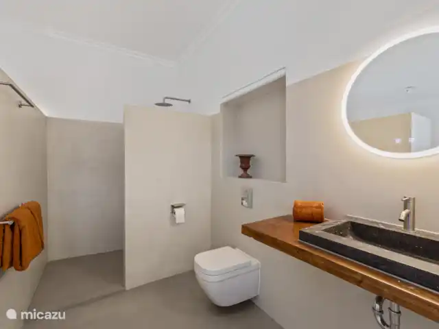 Resort privé Curaçao pour les groupes | Curaçao, Curaçao-Centre, Willemstad - villa Salle de bains au design minimaliste avec douche à effet pluie, lavabo en pierre naturelle et détails luxueux pour une expérience sereine et élégante