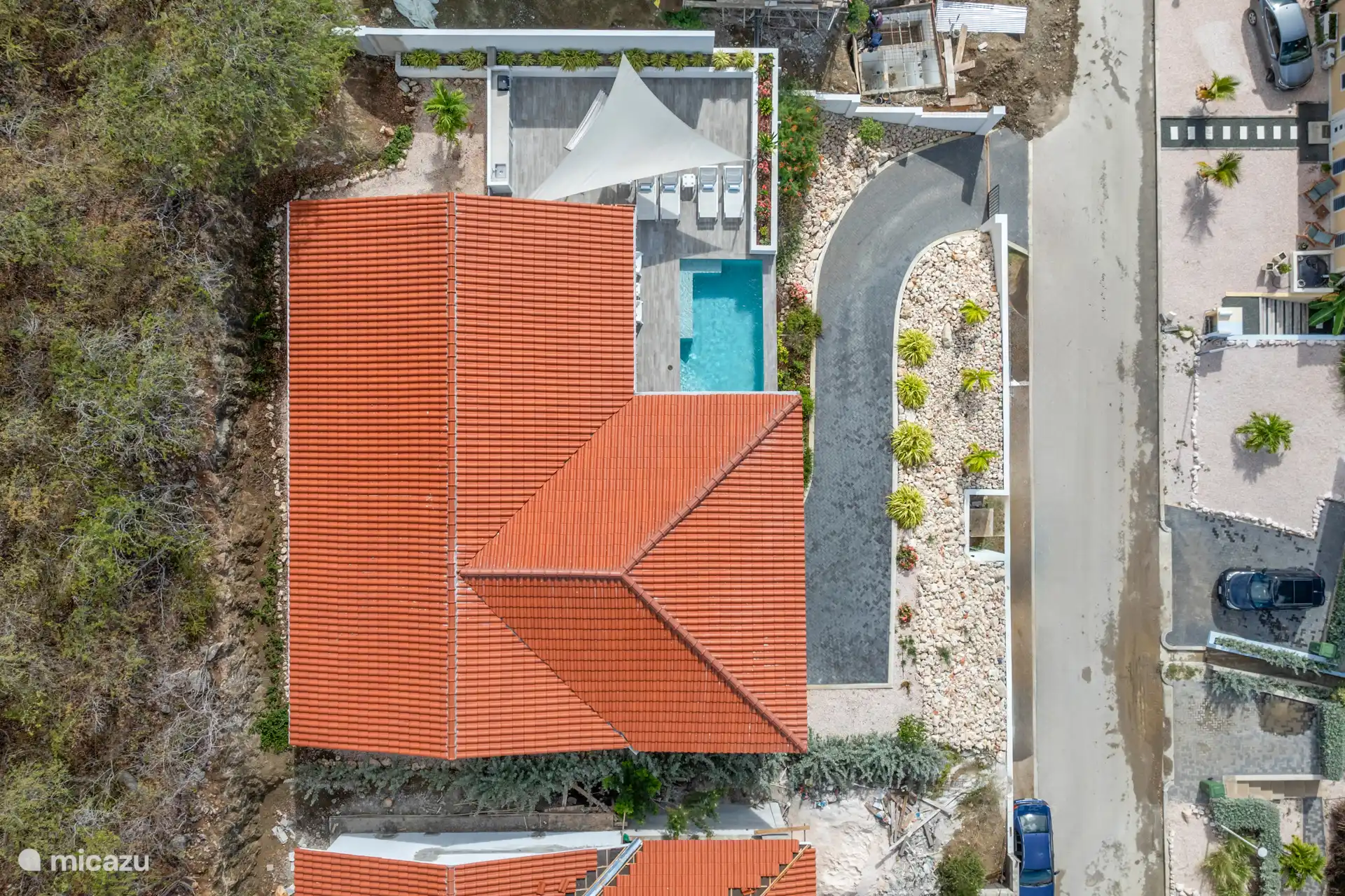 Boven aanzicht van de villa