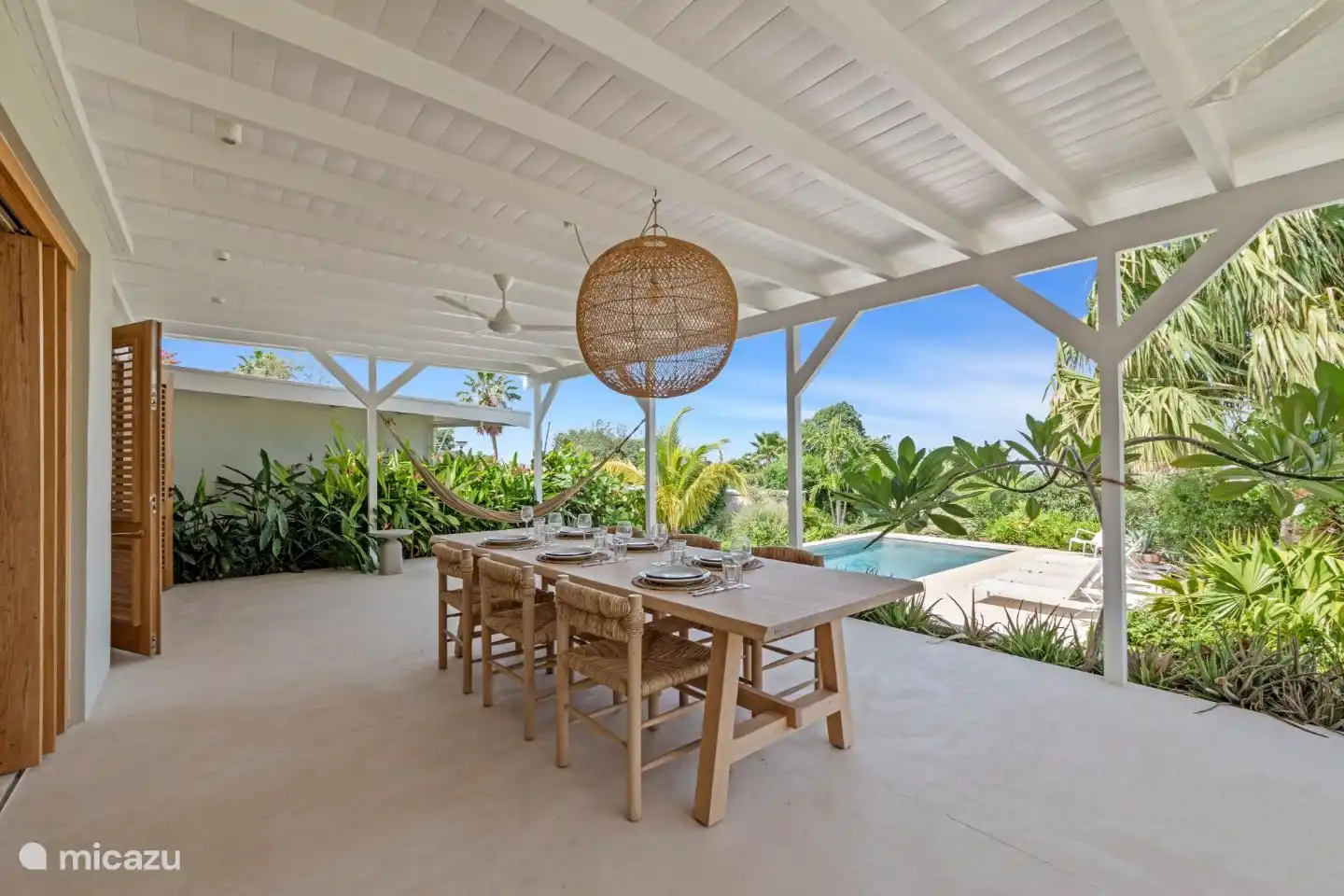View of the swimming pool from the veranda