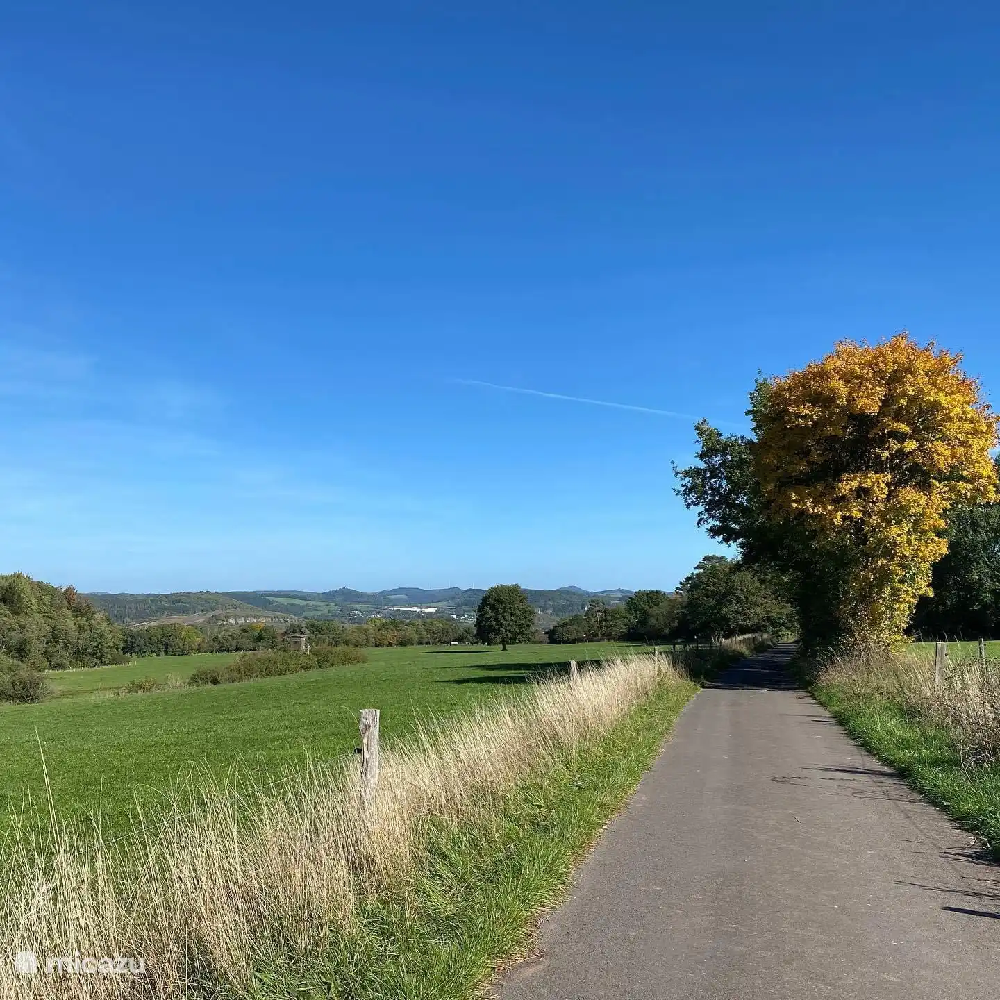 Foto von der Natur und dem Gerolstein in der Ferne. Aufgenommen während des Spaziergangs vom Haus aus durch das Dorf Hinterhausen. 