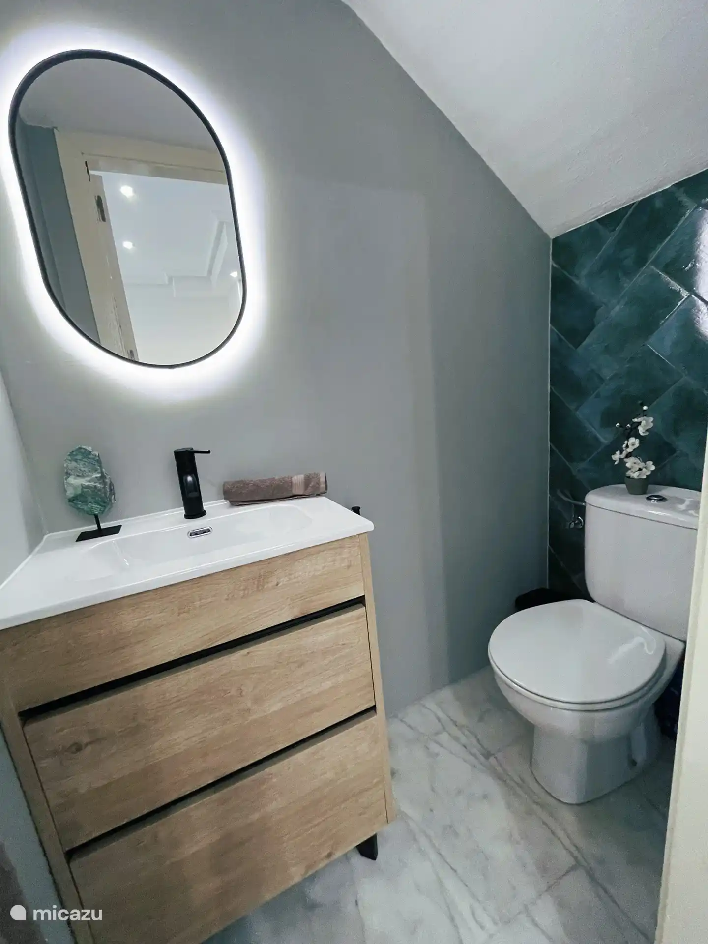 Extra WC im Erdgeschoss mit LED-Spiegel und Waschbecken