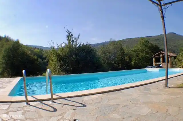 Der Swimmingpool ist über 5 x 10 Meter groß und von einer Steinplattenterrasse umgeben