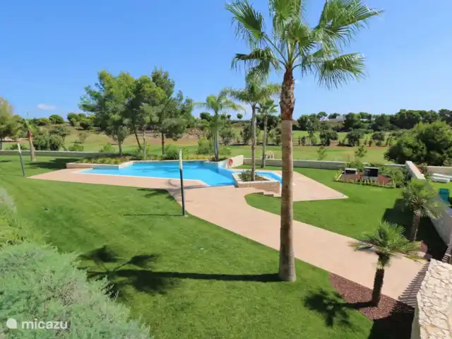 Vue panoramique du golf | Espagne, Costa Blanca, Pilar de la Horadada - appartement Accès et vue d’ensemble de la piscine commune avec solarium commun.