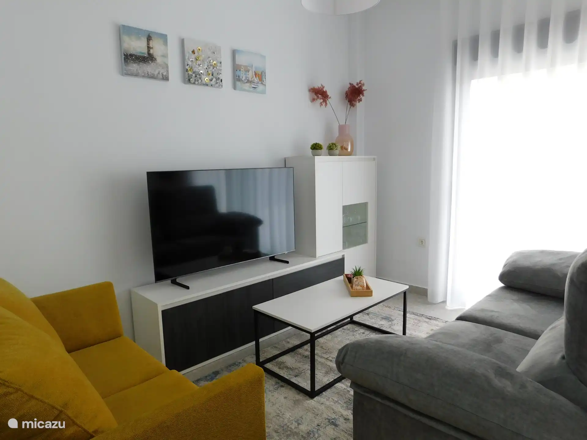 Gemütliches Wohnzimmer. TV mit umfangreichem Angebot an Fernseh-, Radio- und Filmkanälen. Auch holländisch!  