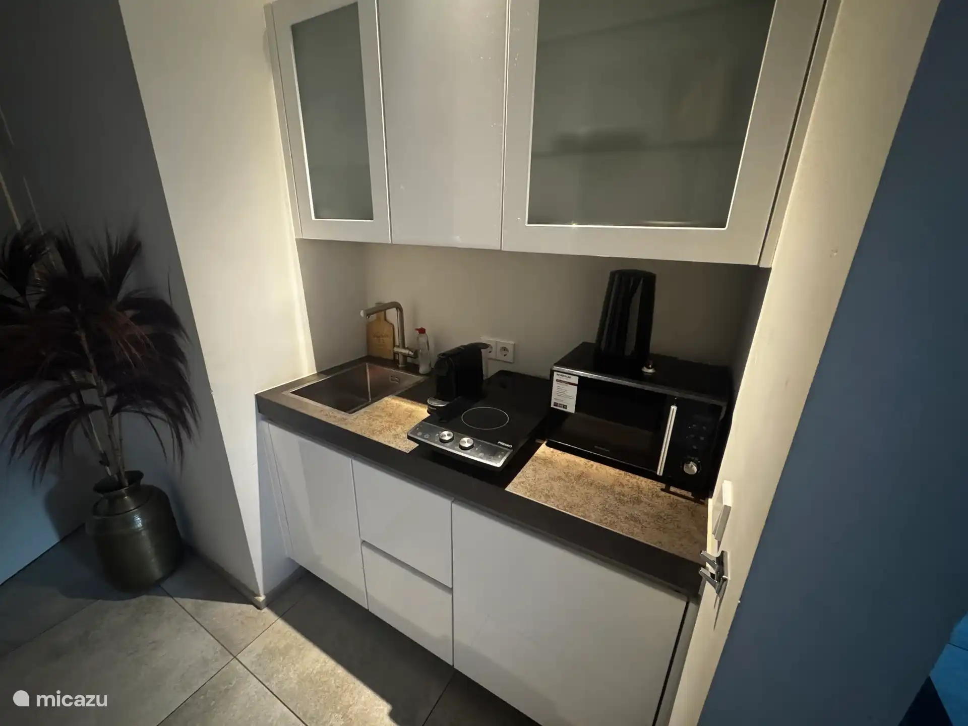 Kitchenette met inductie kookplaat, combimagnetron, Nespresso en waterkoker 