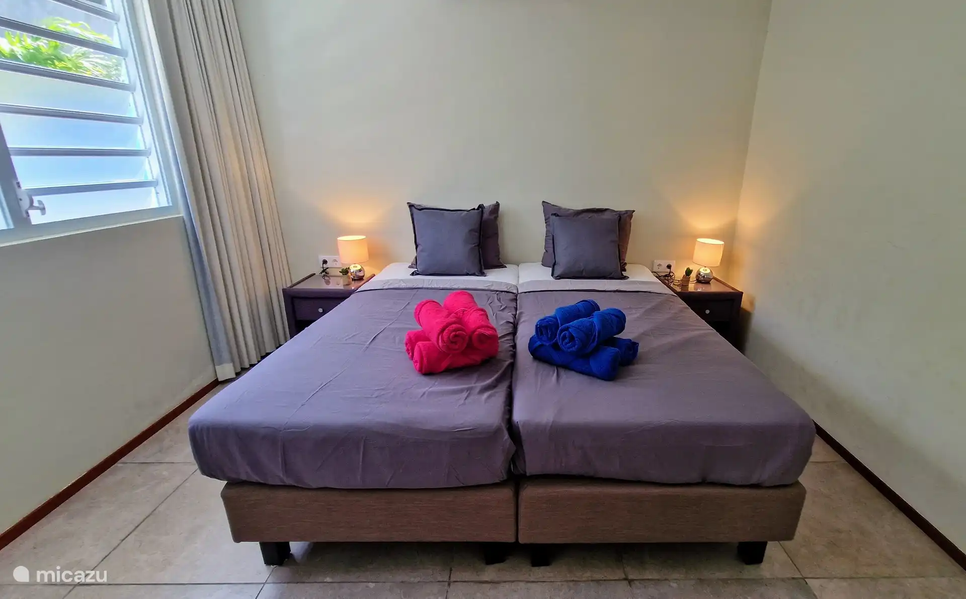 Schlafzimmer 2. Die Betten können auf Wunsch auseinandergeschoben werden.