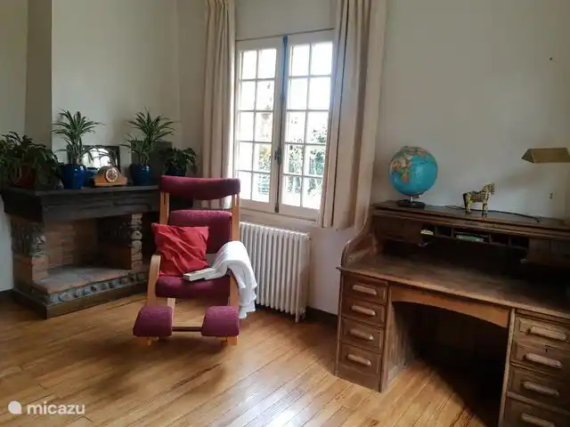 Desk with workstation.