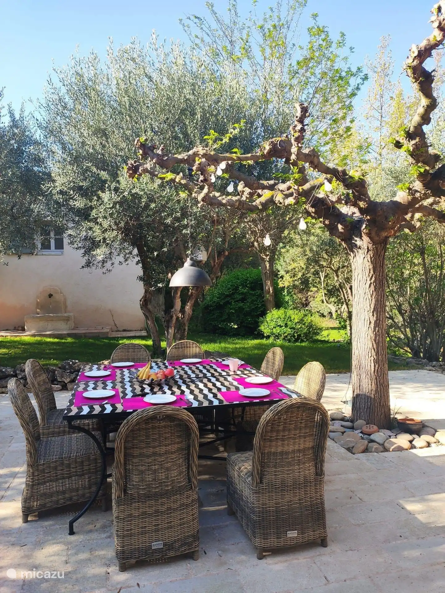 Die großzügige Terrasse im zeitigen Frühling.