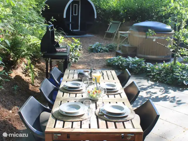 Chalet 4p en forêt avec sauna et bain à remous | Pays-Bas, Drenthe, Diever - chalet Profitez d’un délicieux barbecue après une journée de détente et de bien-être dans votre propre jardin privé